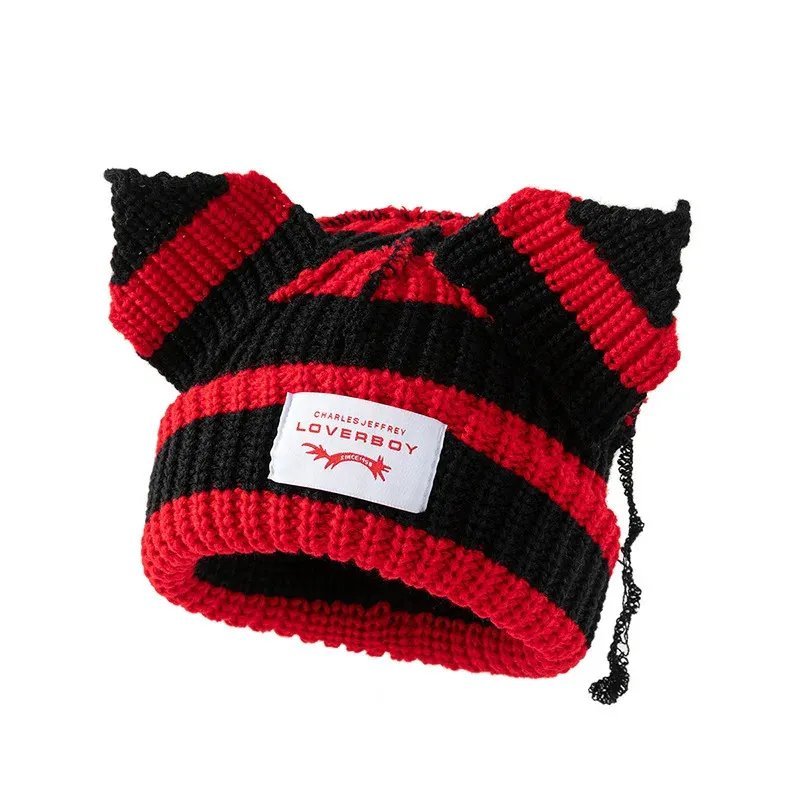 Knitted Red and Black Loverboy Hat