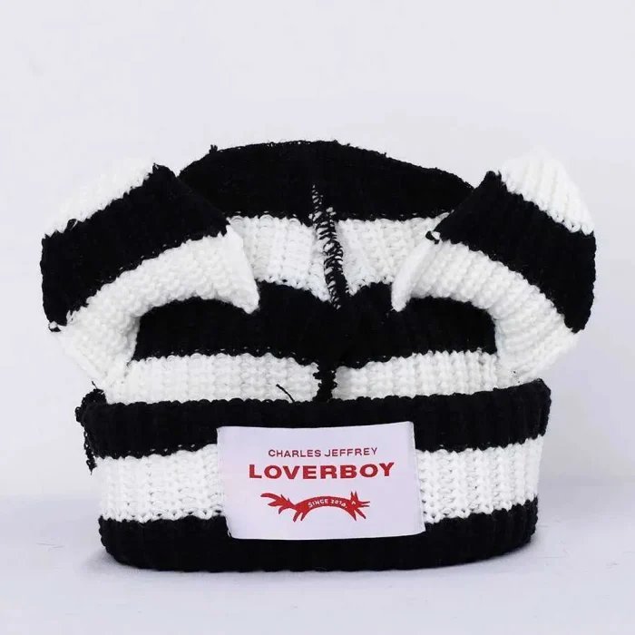 knitted Black and White Loverboy Hat