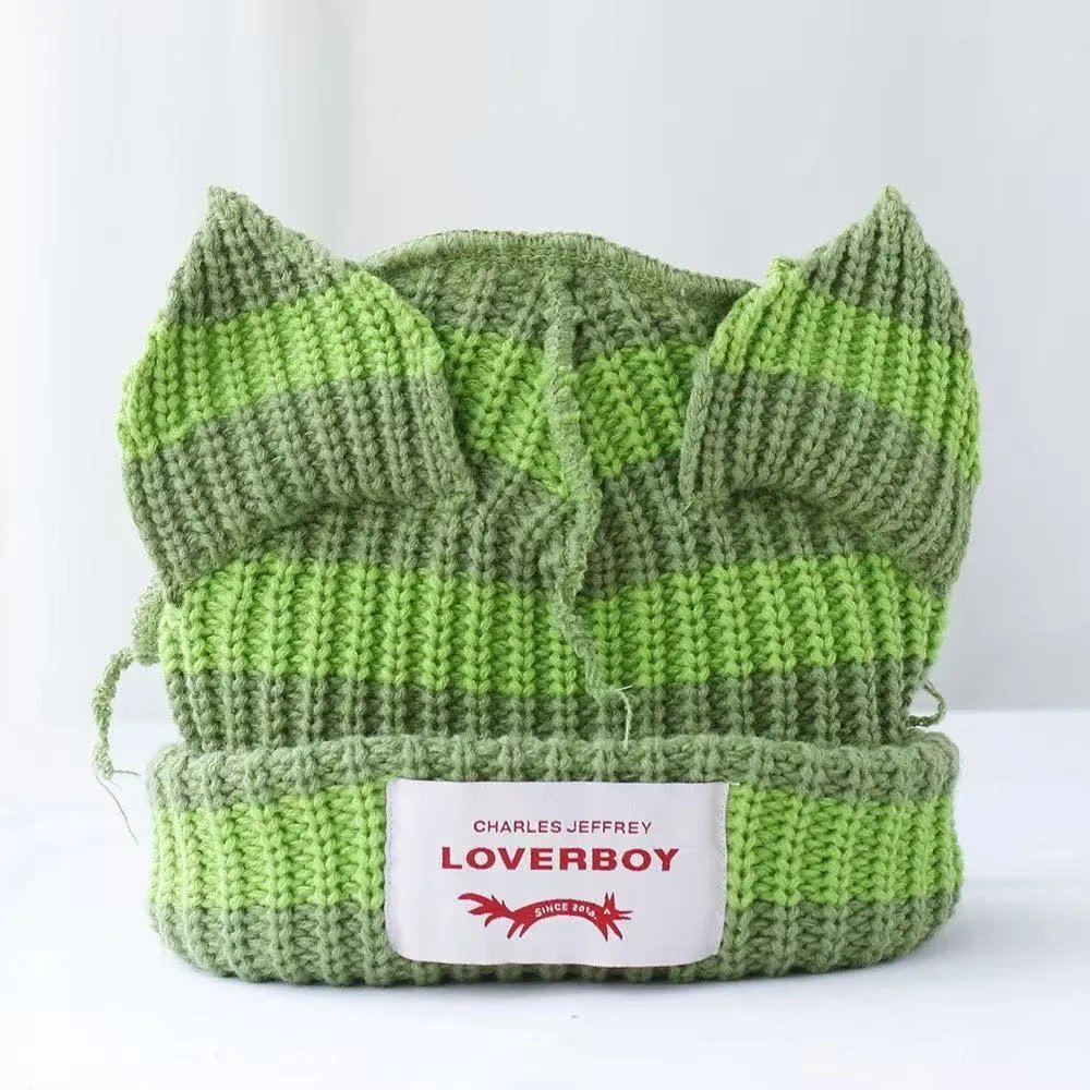 Loverboy cat ear knitted hat double-layer
